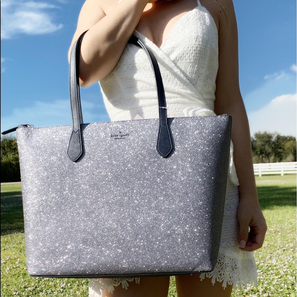 ‼️SALE‼️ NWT Kate Spade Large Tote Navy Glitter - Picture 5 of 8